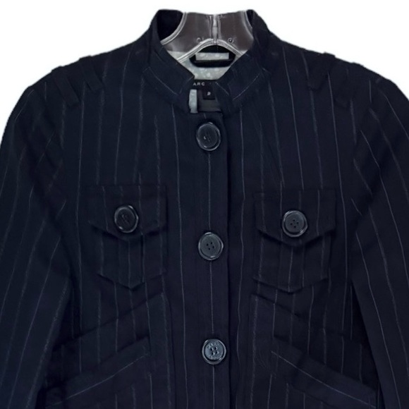 Marc Jacobs Pinstripe Military Style Cropped Jacket Navy - Picture 3 of 9